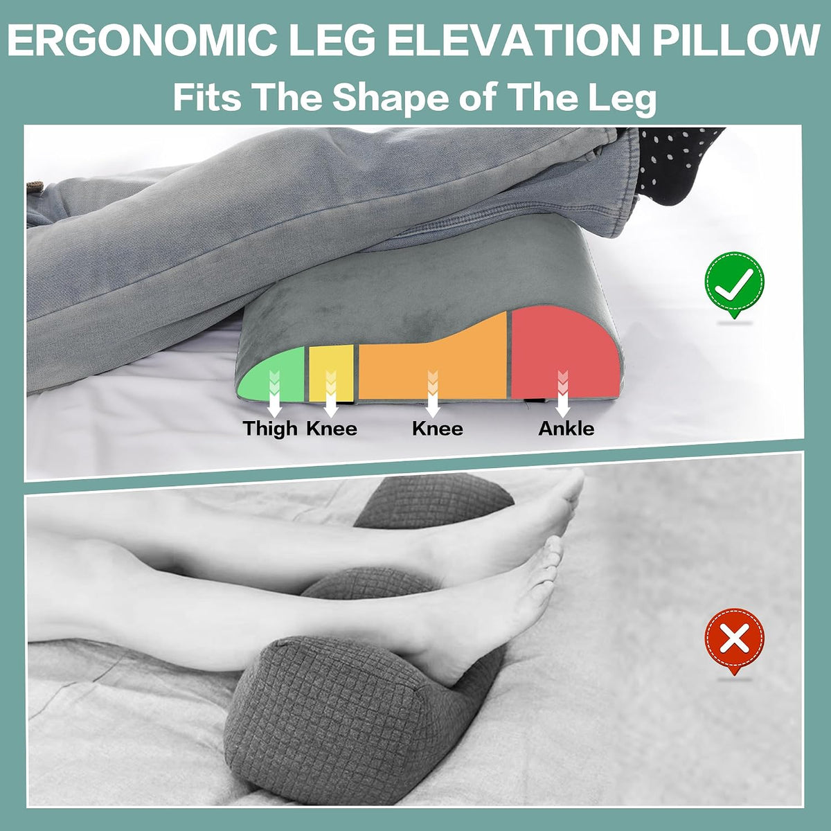 HOMBYS Extra Large Recliner Leg Pillow, Memory Foam Foot Rest Cushion Wave Shape Recliner Footrest Extender, Multi Purpose Back & Lumbar Support Pillow for Recliner, Bed, Sofa Couch,Grey