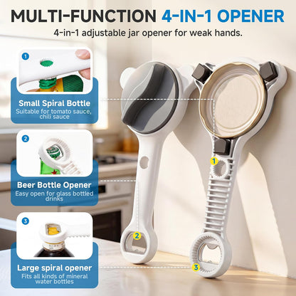 2026 Upgraded 4-in-1 Jar Opener - Adjustable Stainless Steel Lid Remover for Seniors & Arthritis Sufferers, Fits Kitchen Jars, Bottles & Cans Blue