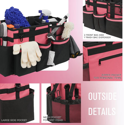 SCAVATA Wearable Cleaning Caddy, Cleaning Caddy Supplies Organizer with Handle & Shoulder Straps for Housekeepers, Under Sink & Car Cleaning Tool Organizers Bag with 4 Foldable Divider (NavyBlue)