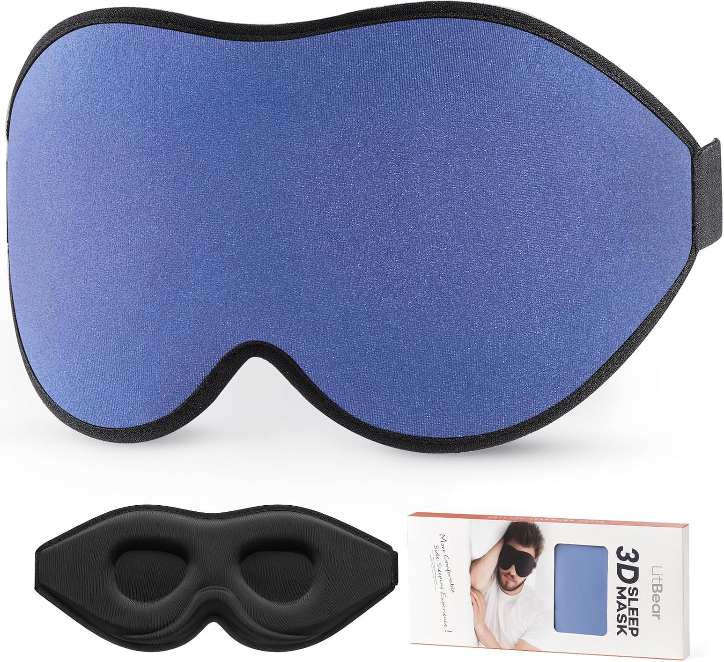 LitBear Sleep Mask for Side Sleeper Women Men, Eye Mask for Sleeping | Light Blocking 3D Contoured Sleeping Mask, Soft Breathable Sleep Eye Mask with Adjustable Elastic Strap for Travel, Black