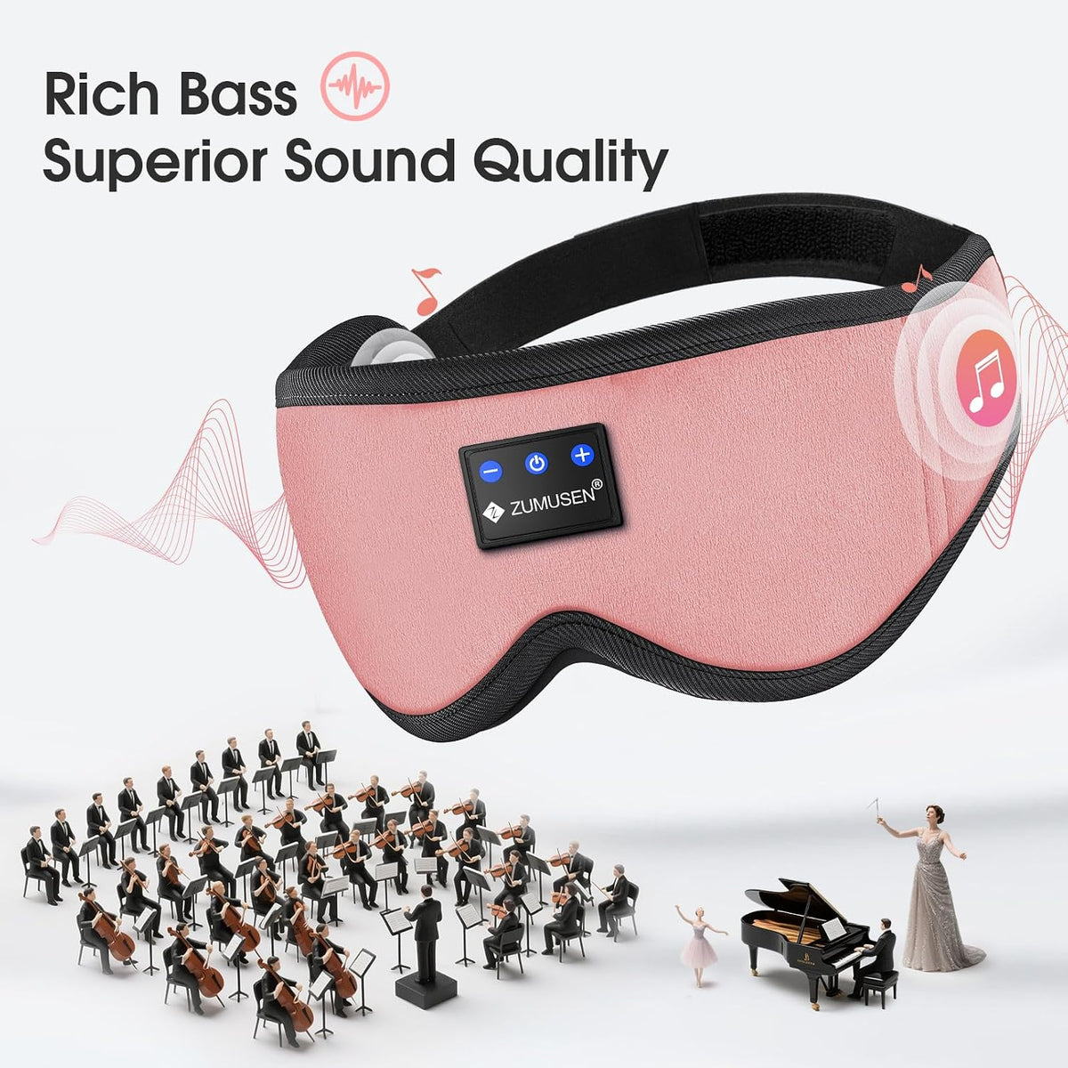 ZUMUSEN Bluetooth Sleep Headphones Mask with 3D Stereo Speakers