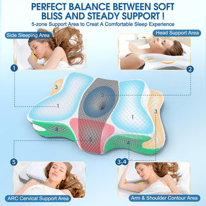 CHxxy Memory Foam Pillows, Cervical Pillow for Neck & Shoulder Pain Relief | Ergonomic Contour Bed Pillow, Soft for Side Sleep Stomach Sleeping and Back Sleeper-Queen Size&Grey