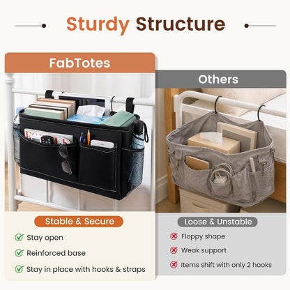 Fab totes Bedside Caddy for Dorm Bed, Bedside Storage Bag Hanging Organizer