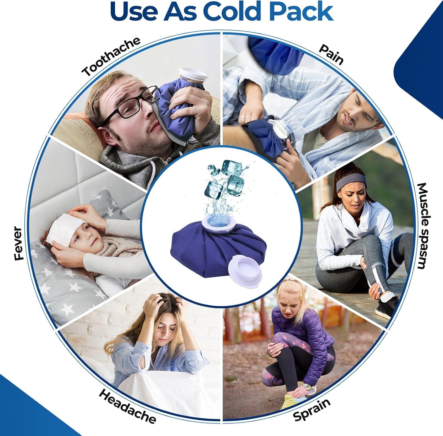 Ice Bags for Injuries Reusable: Ohuhu 3 Packs Ice Cold Packs with 2 Wrap Ice Bag Hot Water Hot & Cold Therapy Pain Relief for Knee Leg Injury No-Leak Waterproof Ice Bags 3 Sizes 6"/9"/11", Light Blue