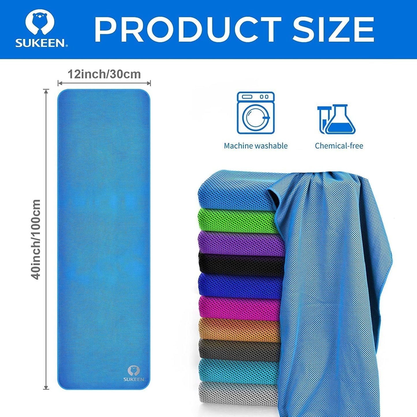 Sukeen Cooling Towels 6 Pack (40"x12"), Cooling Neck Wraps, Ice Towels, Microfiber Breathable Cooling Towel for Hot Weather, Sweat Towel for Gym, Sport, Running, Golf, Workout, Camping, Fitness