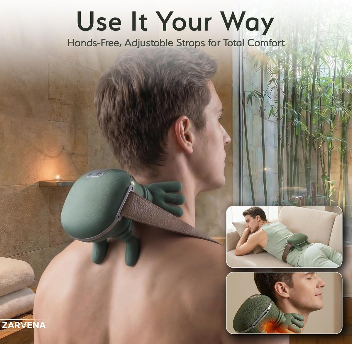 Neck Massager with Heat, Deep Kneading for Neck and Upper Shoulder Relief, Firm Shiatsu Pressure, 3 Modes, Cordless with Adjustable Strap