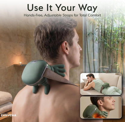 Neck Massager with Heat, Deep Kneading for Neck and Upper Shoulder Relief, Firm Shiatsu Pressure, 3 Modes, Cordless with Adjustable Strap