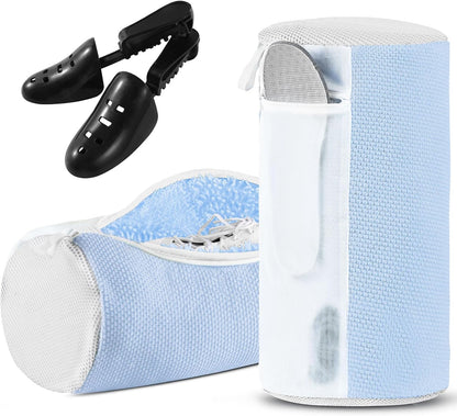 2 Pack XXL Shoe Washing Machine Bag, 700 GSM Heavy Duty Shoes Cleaning Bag with Anti-Tangle Mesh Pocket, 2 Adjustable Shoe Trees Keep Shape, Reusable Sneaker Laundry Bag for Frequent Wash, White