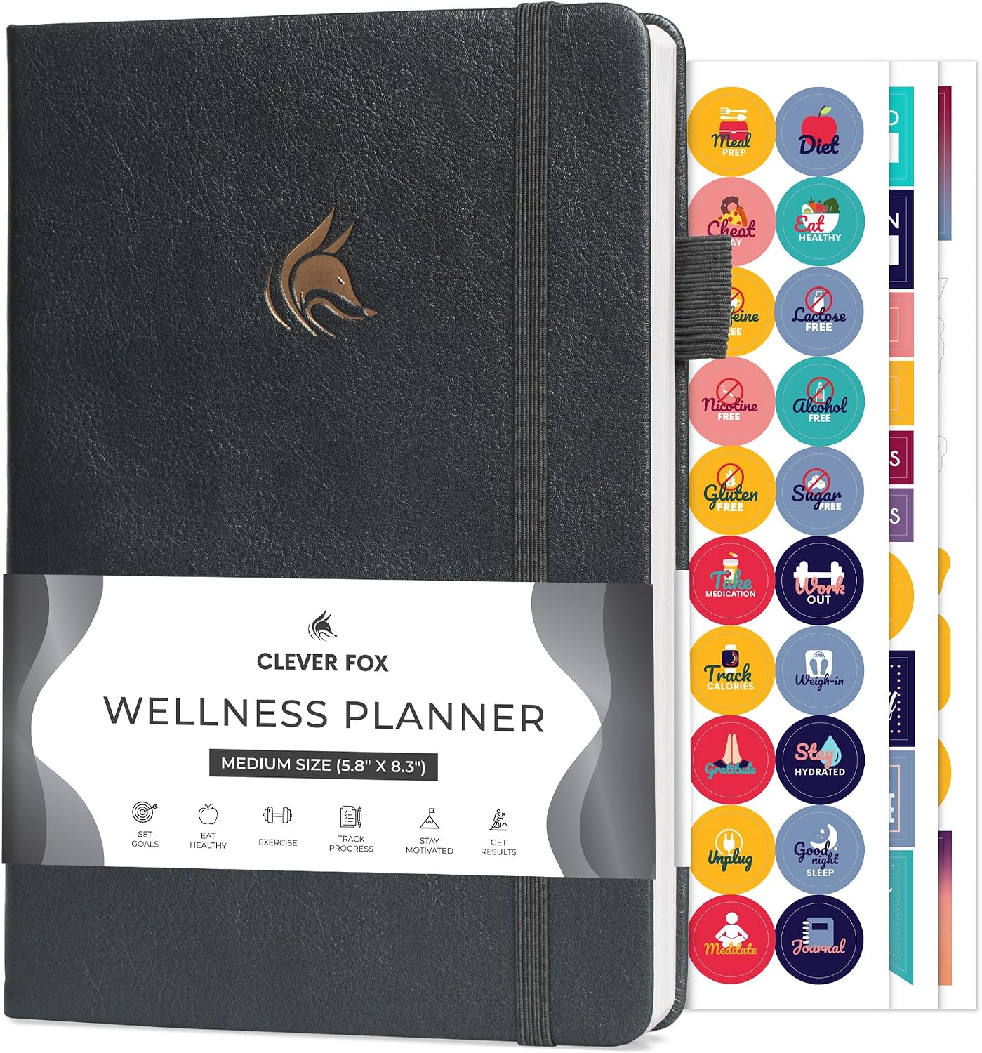 Clever Fox Wellness Planner & Food Journal for Weight Loss, A5 Orange | 5.8"x8.3" nutrition & exercise tracker for women tracking meals, diet & symptom diary, calorie counter notebook, stickers