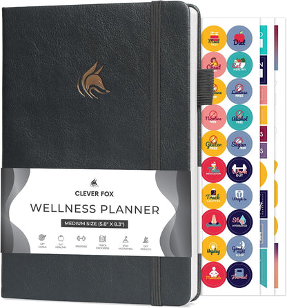 Clever Fox Wellness Planner & Food Journal for Weight Loss, A5 Orange | 5.8"x8.3" nutrition & exercise tracker for women tracking meals, diet & symptom diary, calorie counter notebook, stickers