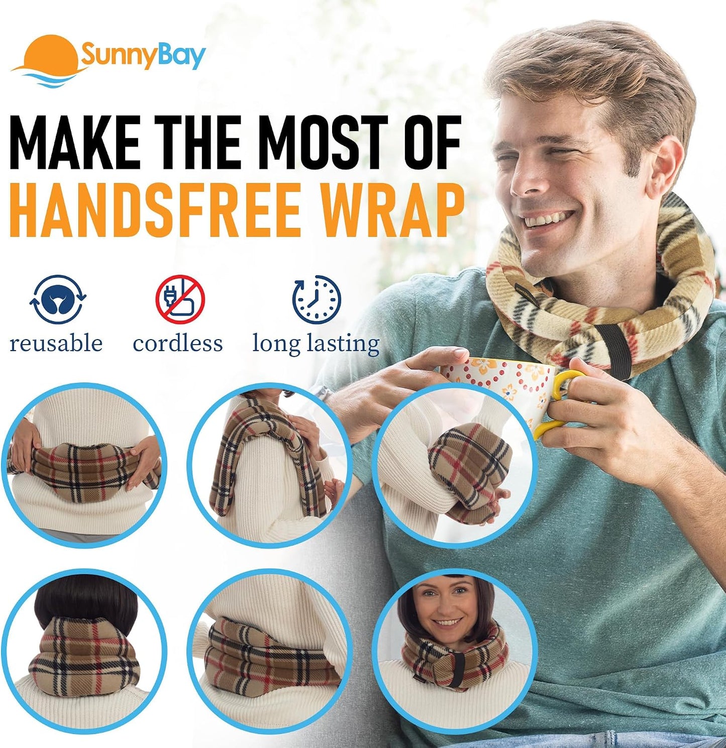 SunnyBay Microwave Heating Pad, Microwavable Heated Neck and Shoulder Wrap, Hands-Free Weighted Moist Hot or Cool Pack, Soft Fleece Cover and Flaxseed Filling, 26 Inch Length, SkyBlue