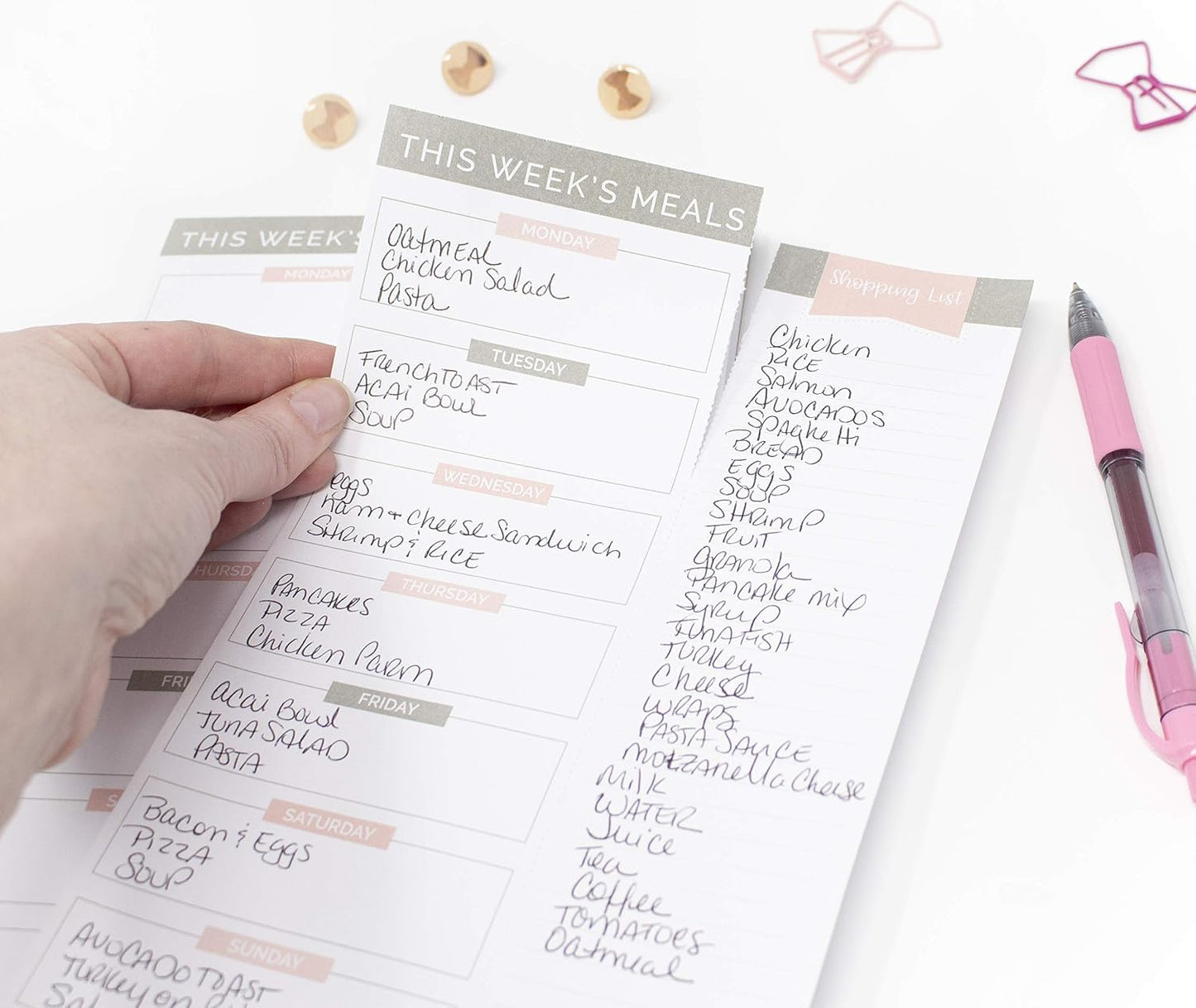 bloom daily planners Weekly Meal Planning Pad - Magnetic Hanging Refrigerator Menu Planner with Tear-Off Sheets & Perforated Grocery Shopping Lists - 6” x 9” (Pink Floral)