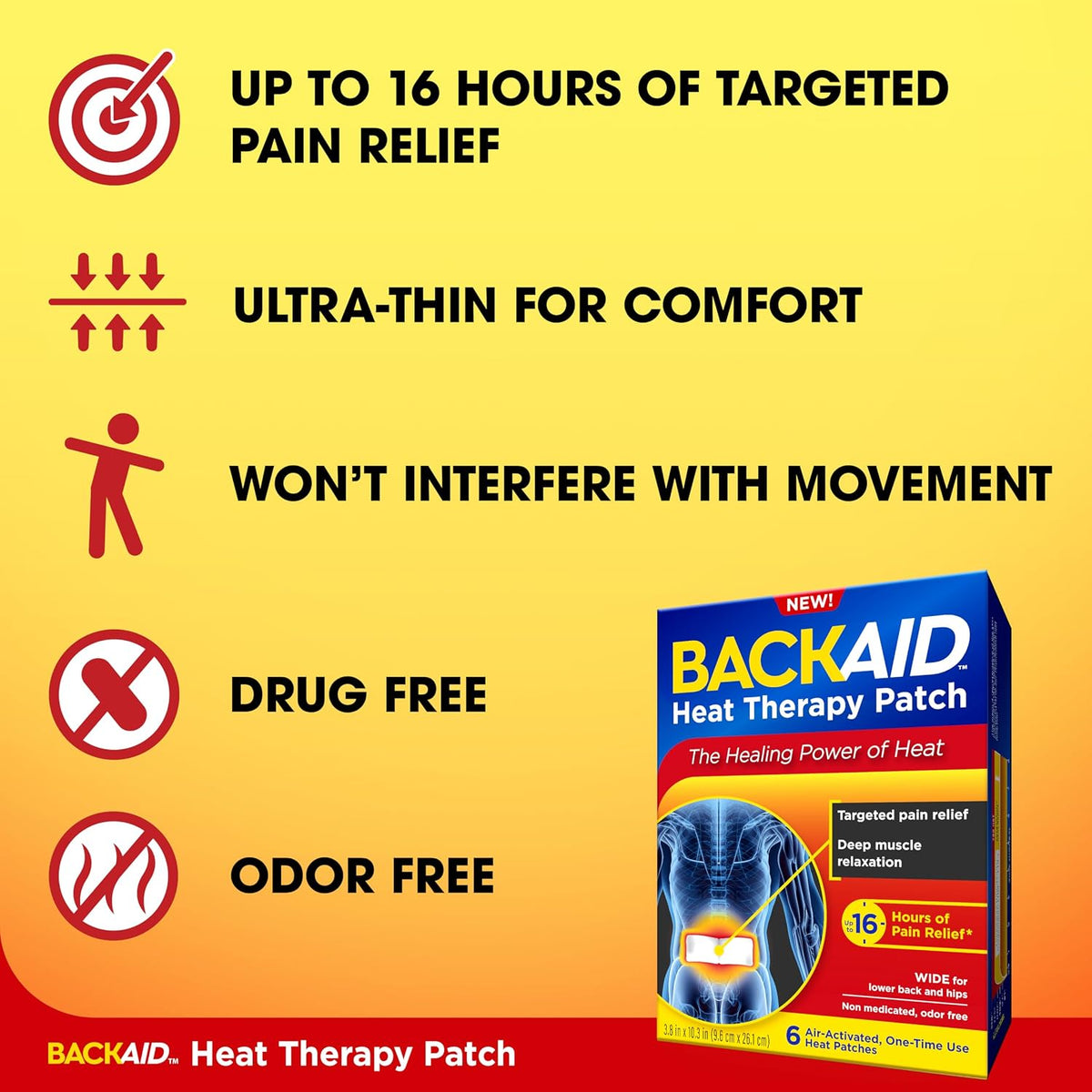 Backaid Heat Therapy Patch, Air-Activated Therapeutic Heat, Wide