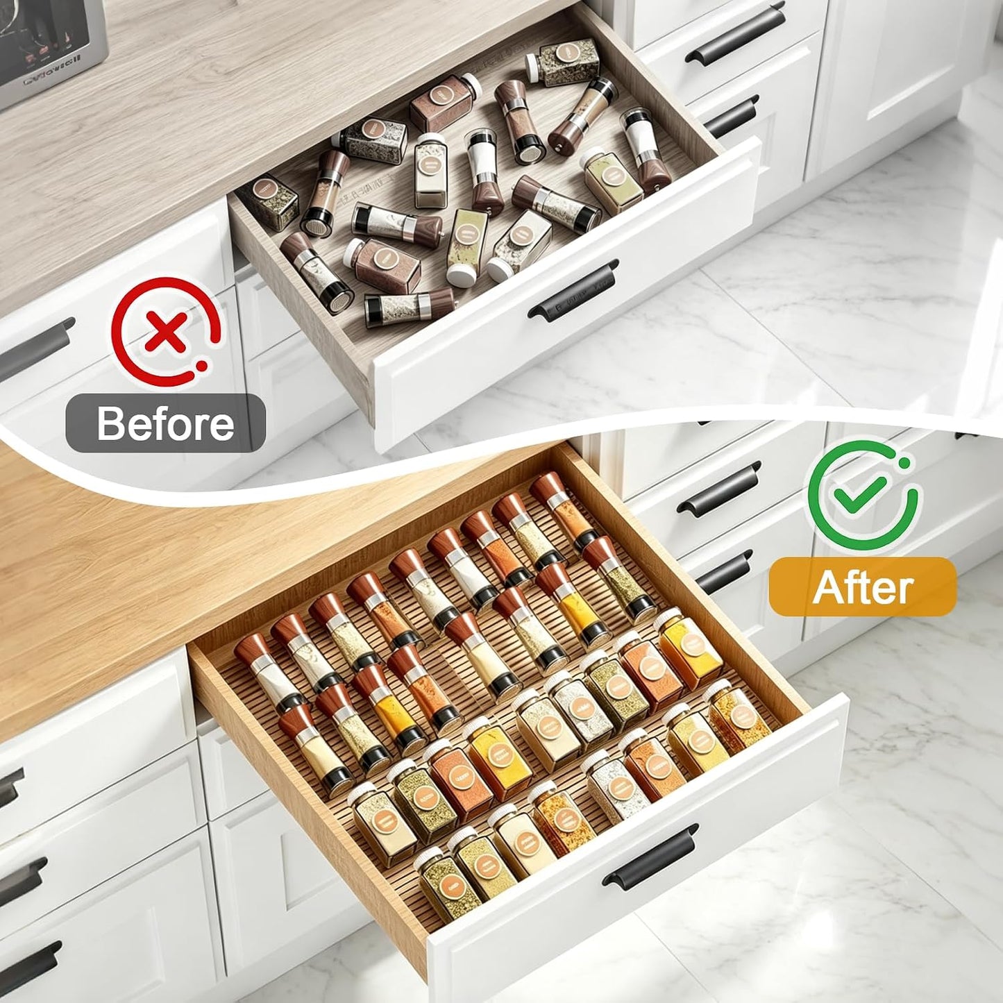 16 Pack Acrylic Drawer Seasoning Organizer, Expandable From 11''-22'' | Tiered Clear Spice Tray, Adjustable In Drawer Spice Organizer for Spices, Condiment, Nail Polish and Jar Organization