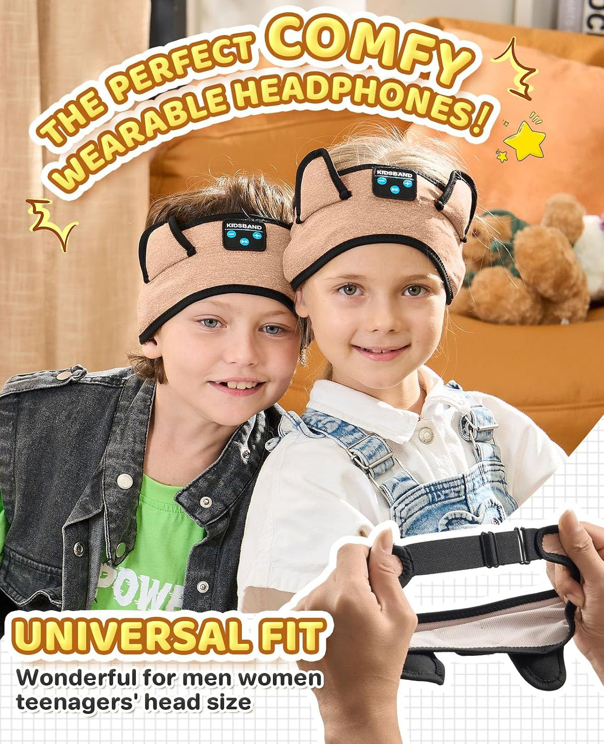 KIDSBAND Kids Bluetooth Headphones, Sleep Headband [Wireless & Wired Playback 2in1] Foldable Headphones for School/Travel/Tablet/Sleep