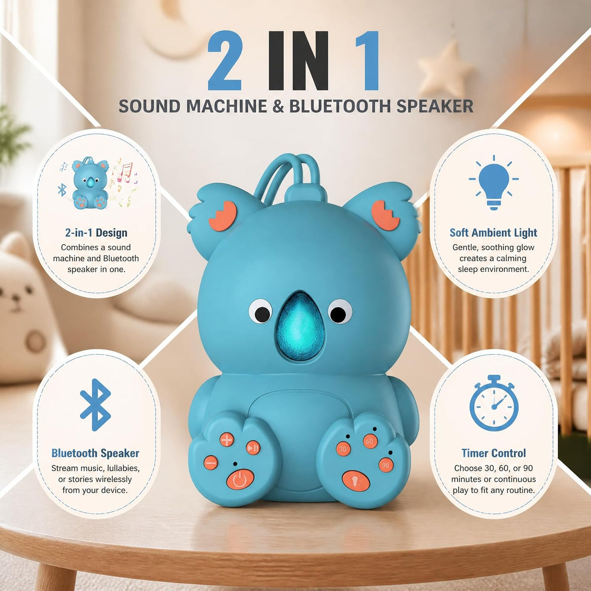Portable White Noise Machine with Bluetooth Speaker Baby Sound Machine