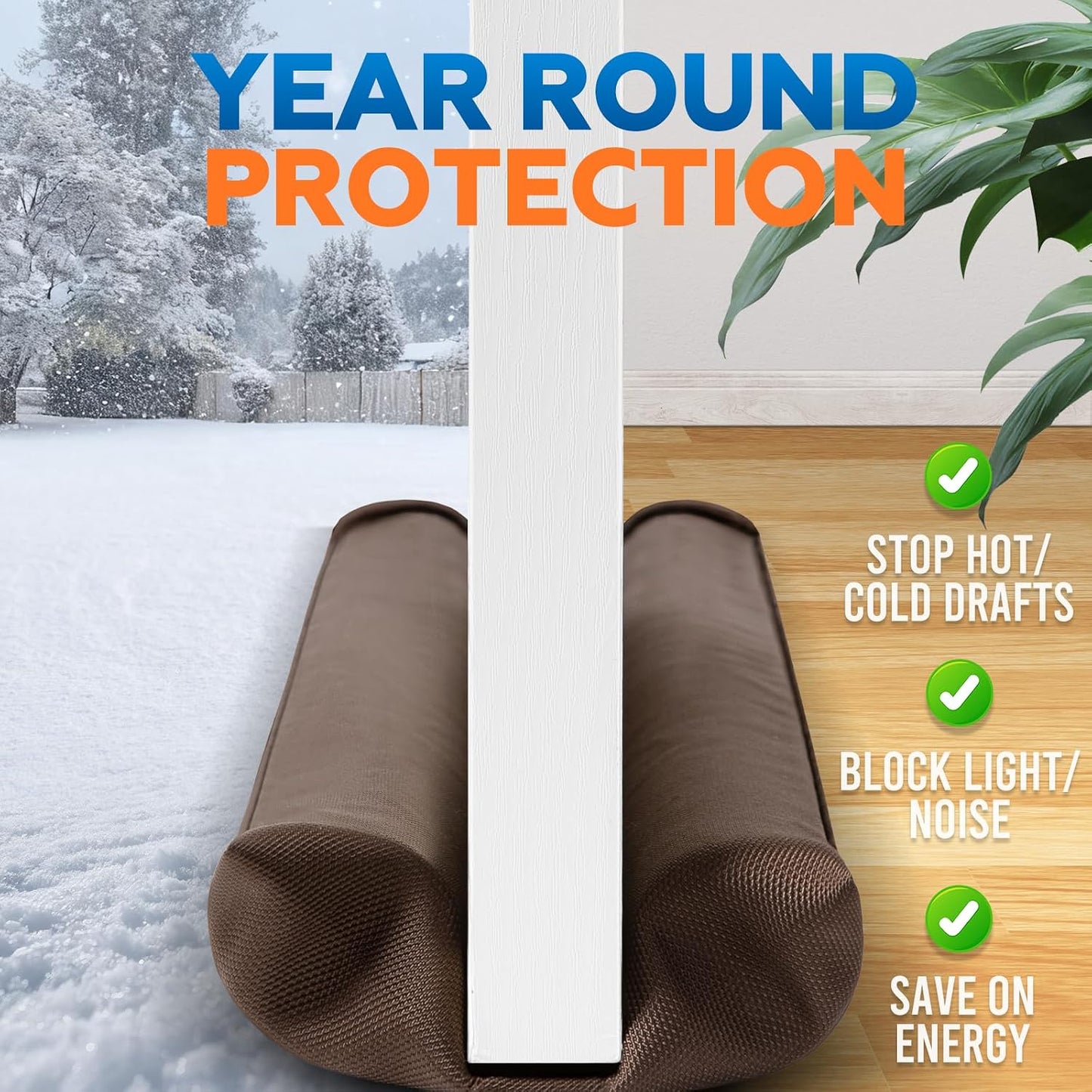 Comfyanno Under Door Draft Stopper - Bottom Door Gap Filler & Seal - Fits 30” to 36” Door, Double Side Block Noise, Sound, Air, Bugs, Dust, Easy to Install, No Adhesive, Black