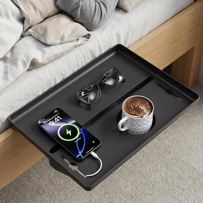 JOYMOOP Clip-On Bedside Shelf for Bunk Beds, Dorm Room Essentials, Bedside Caddy, No-Tool Install Bed Side Table Storage for Loft, Platform Beds, Nightstand Caddy for Phone, Glasses, Book, Black