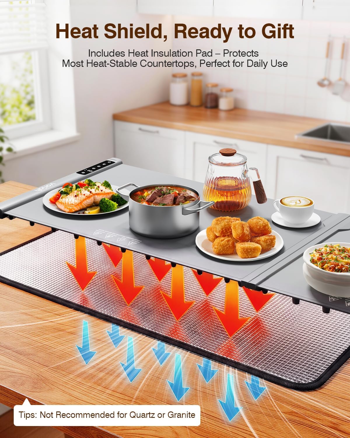 Warming Mat for Food, Voriah Electric Warming Tray with 3 Temp Settings & Auto Shut-Off, Food Warmer with Thick Silicone Surface to Keep Food Warm at Buffet, Parties, and Family Use（Dark Blue）