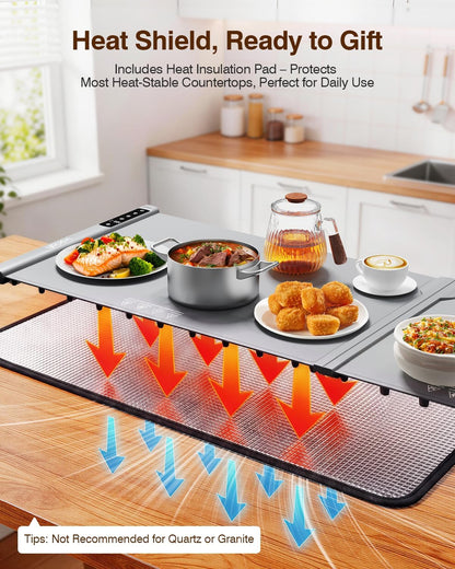 Warming Mat for Food, Voriah Electric Warming Tray with 3 Temp Settings & Auto Shut-Off, Food Warmer with Thick Silicone Surface to Keep Food Warm at Buffet, Parties, and Family Use（Dark Blue）