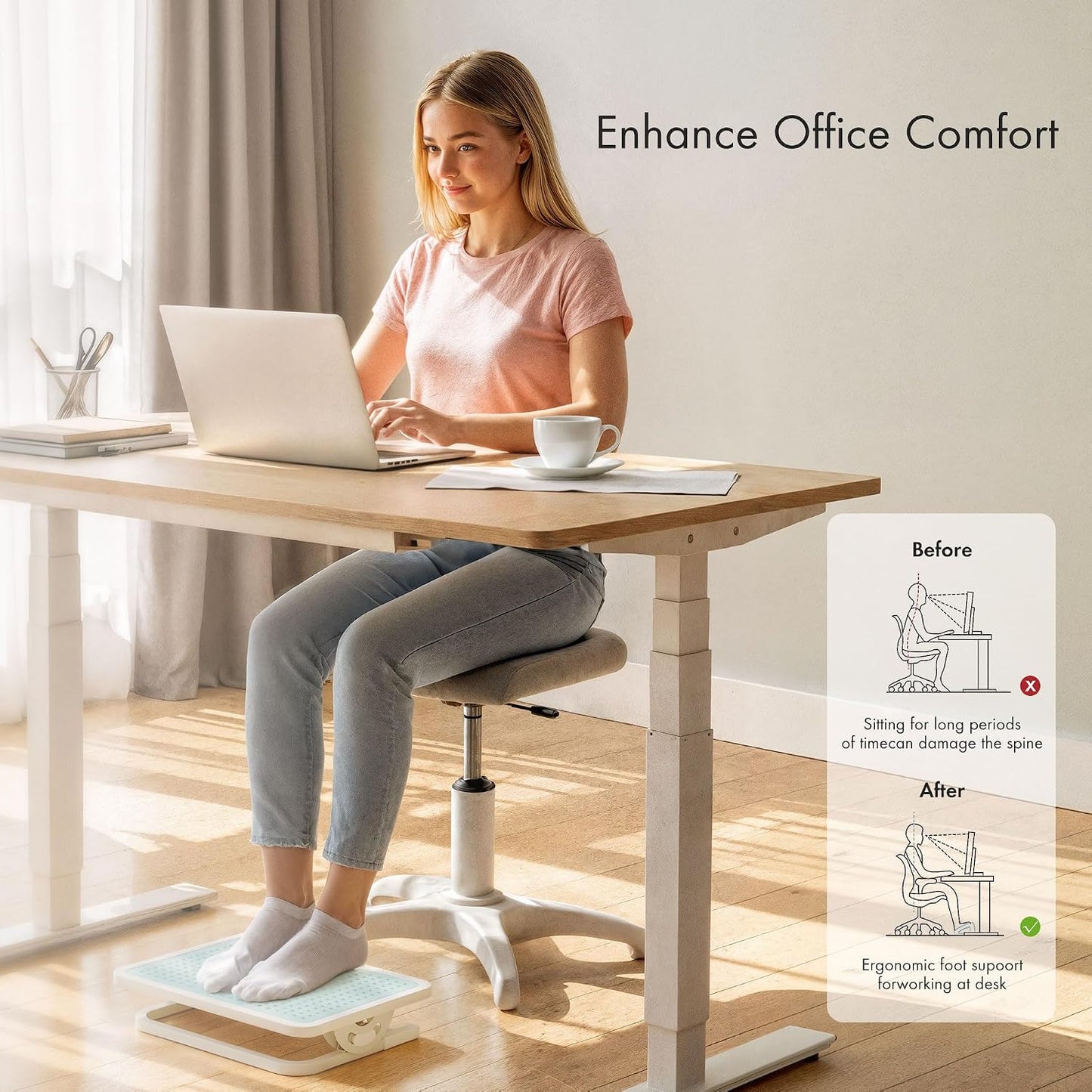 EUREKA ERGONOMIC Tilt Adjustable Footrest, Foot Rest for Under Desk at Work with Massage Surface, Office Foot Rest Under Desk with 20 Degree Tilt No Locking, Metal Frame | 20° tilt adjustable foot rest with massage surface and sturdy metal frame,