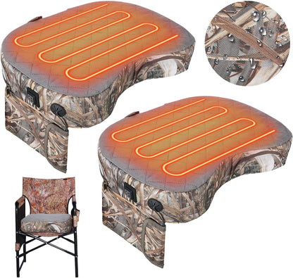 Thyle 2 Pcs Tree Stand Heated Seat Cushion Waterproof Hunting Reed Camo | USB Powered Heating, Foldable for Tree Stand Ice Fishing Camping, Portable Outdoor Use, Power Bank Not Included