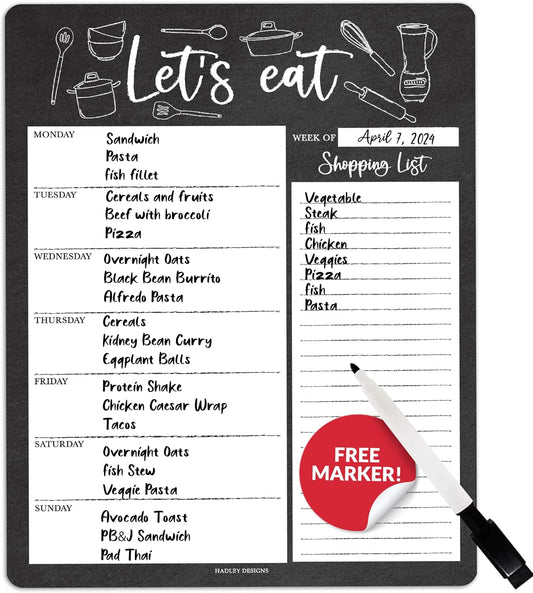 Hadley Designs Weekly Meal Planner for Fridge - Dinner Menu Board for Kitchen, Colorful Weekly Menu Board Dry Erase, Dry Erase Meal Planner for Fridge