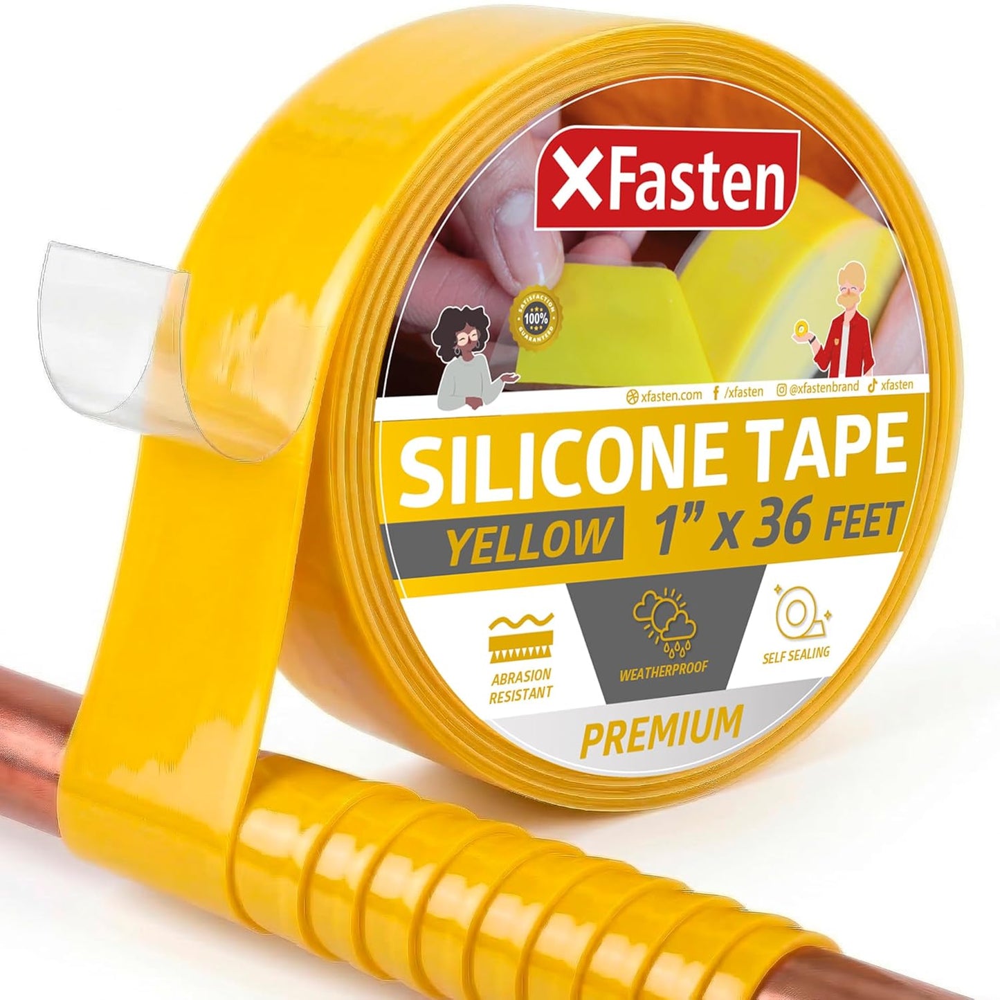 XFasten Self Fusing Silicone Tape Waterproof – 1" x 36 Feet Black, Self Amalgamating Tape, Silicone Rubber for Plumbing, Sealing Pipes, Hose Repair, Outdoor Coax and Electrical Cables – Weatherproof