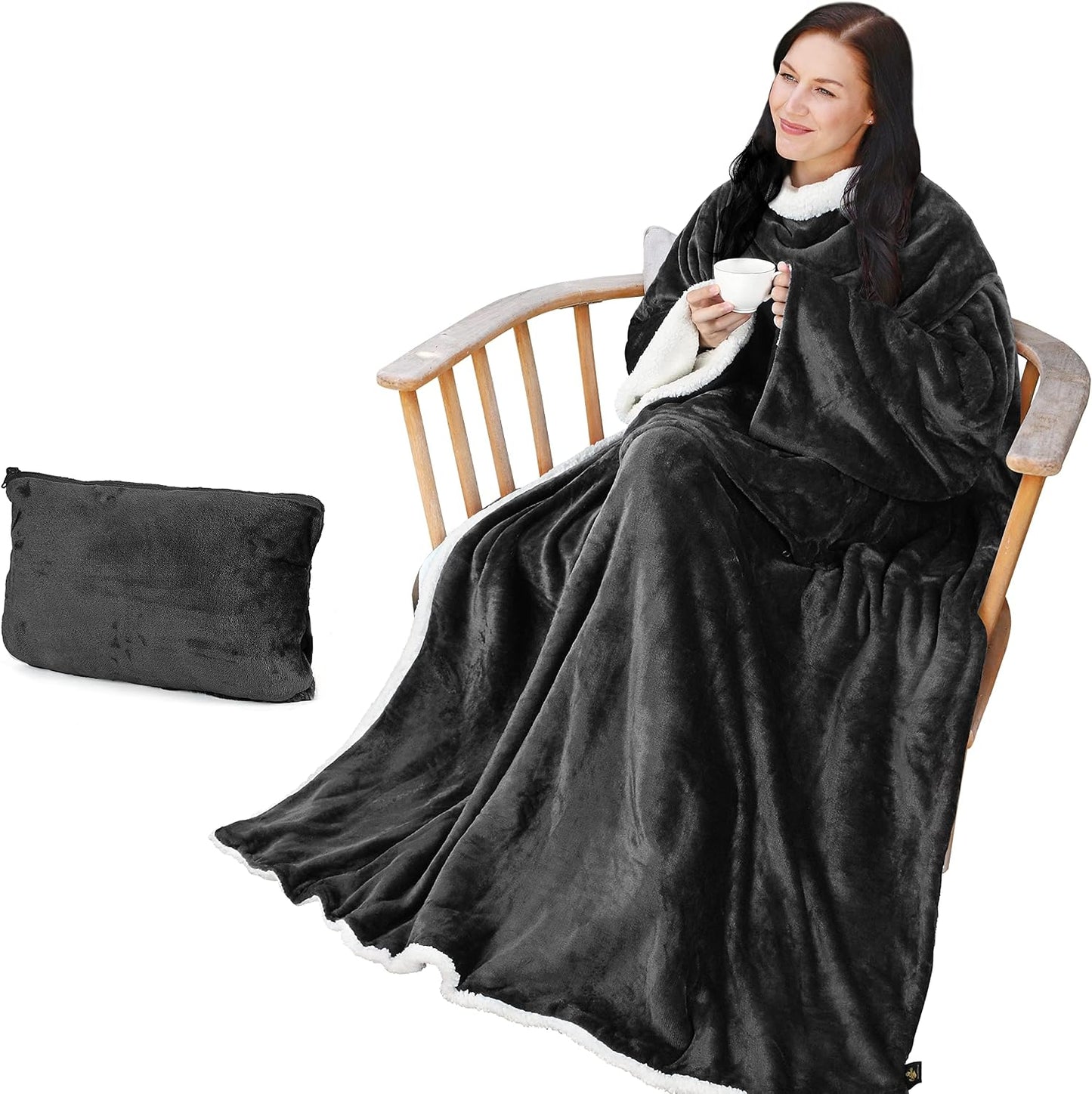 Catalonia Sherpa Wearable Blanket with Sleeves Arms