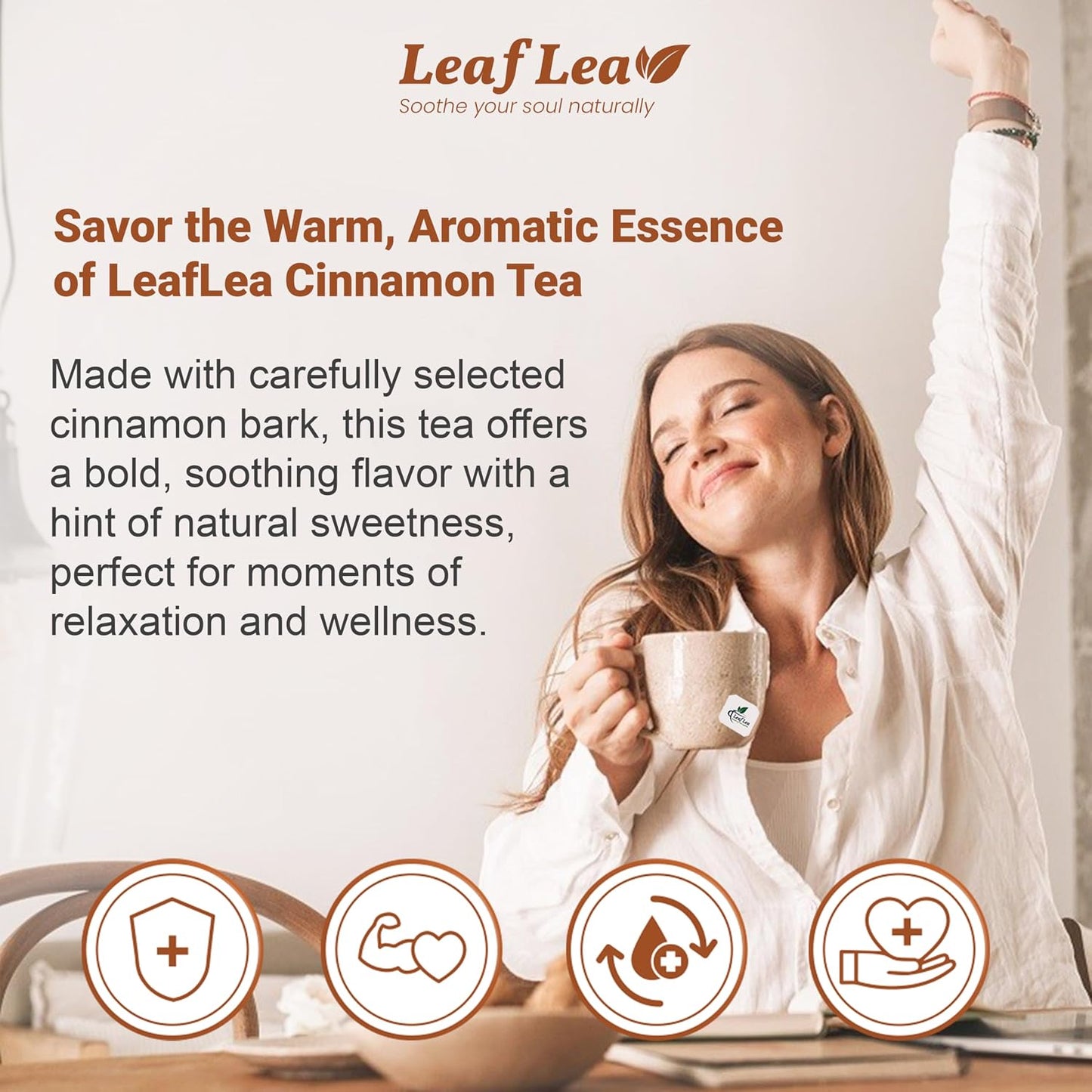 LeafLea 40 Turmeric Ginger Cinnamon Tea Bags, 100% Natural Ingredients Herbal Tea, Turmeric Ginger Herbal Blend for Wellness, Vegan, No Sugar, Caffeine-Free, Individually Wrapped for Freshness
