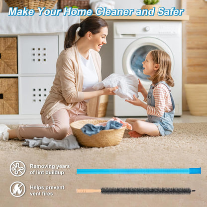 2 PCS Dryer Vent Cleaner Kit Compatible with Most Vacuum Cleaner | Dryer Lint Brush and Vacuum Hose Attachment with Universal Elastic Connector, Quickly Lint Remover