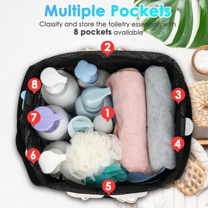Fammart Mesh Shower Caddy Portable with Drawstring, Dorm Room Essentials for College Girls Guys, 8-Pocket Extra Large Shower Bag Basket Tote for Camping Beach Gym Travel Toiletry Bathroom