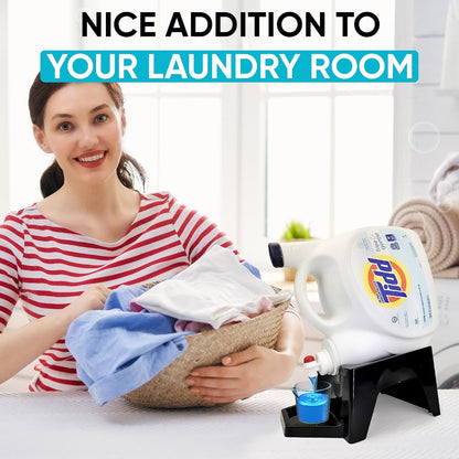Liquid Laundry Detergent Holder Stand with Drip Tray - 1 Pack - Black | Easy Pouring, Rubber Feet, Angled Stand, Fabric Softener Dispenser for Laundry Room Organization & Storage
