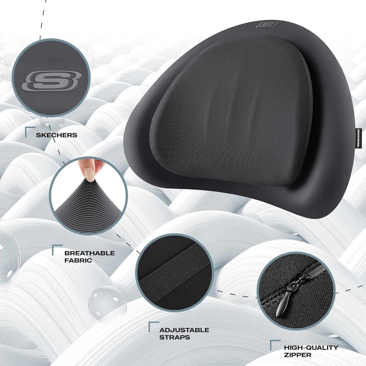 Skechers Lumbar Pillow Premium Memory Foam,Double-Layer-Office Chair Cushion for Tailbone Pain Relief,Butt Pillow for Office Chair,Car seat Cushion,Long Sitting Office Workers,and Car Drivers,Black