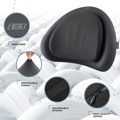 Skechers Lumbar Pillow Premium Memory Foam,Double-Layer-Office Chair Cushion for Tailbone Pain Relief,Butt Pillow for Office Chair,Car seat Cushion,Long Sitting Office Workers,and Car Drivers,Black