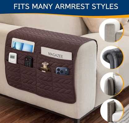 Remote Control Holder for Armchair, Couch Caddy Organizer TV Remote Holder for Recliner Couch With 6 Pockets, Non-Slip Arm Chair Caddy Bedside Table Organizer for Magazine, Tablet, Phone, iPad (Grey)