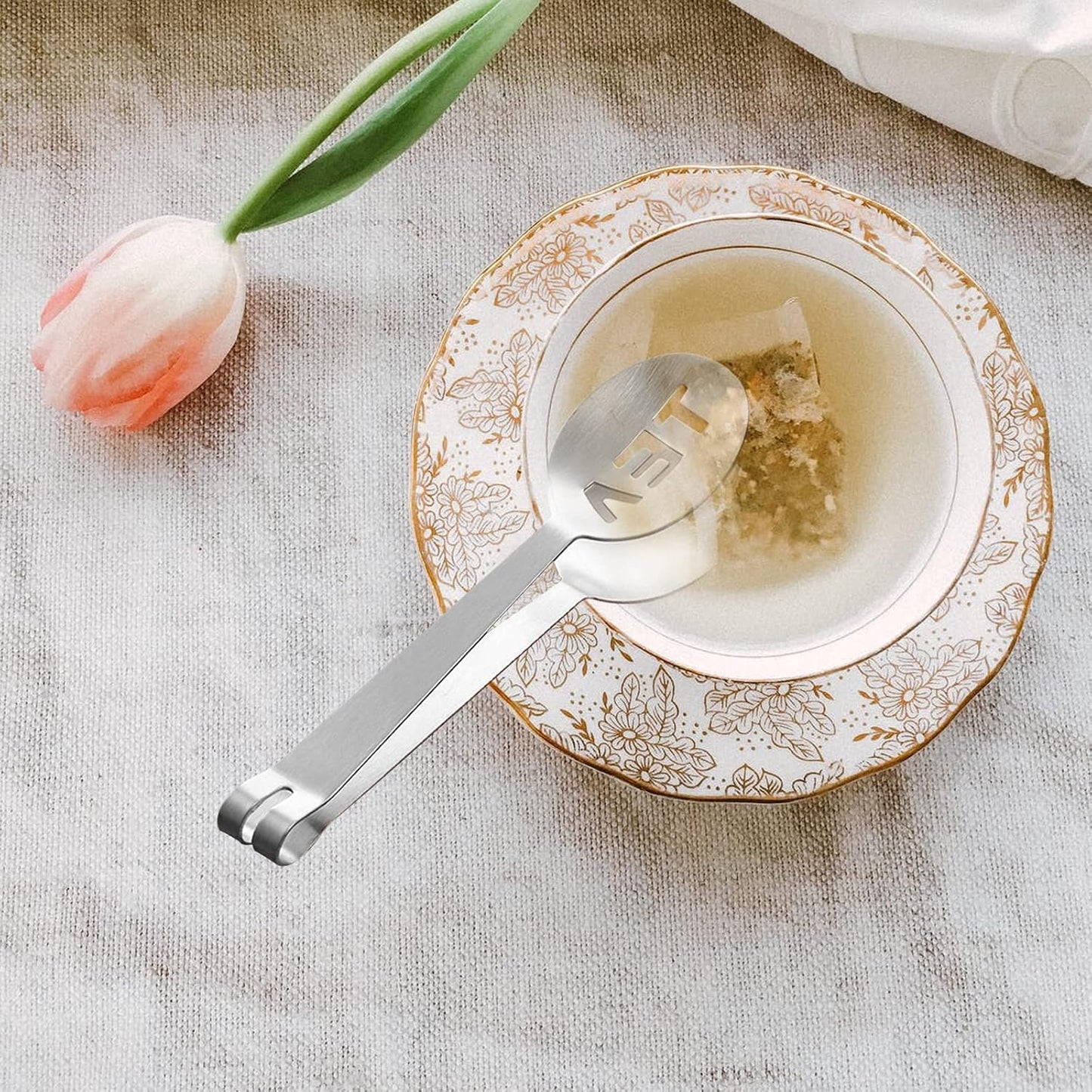 4 Pack Stainless Steel Tea Bag Squeezer Tea Bag Holder Strainer Clip Tea Bag Spoon Tea Bag Tongs for Loose Tea Gripping Ice Cubes Loosing Leaf