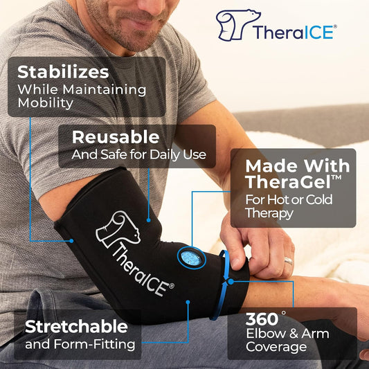 TheraICE Elbow Ice Pack Wrap, Tennis Elbow Compression Sleeve, Women & Men