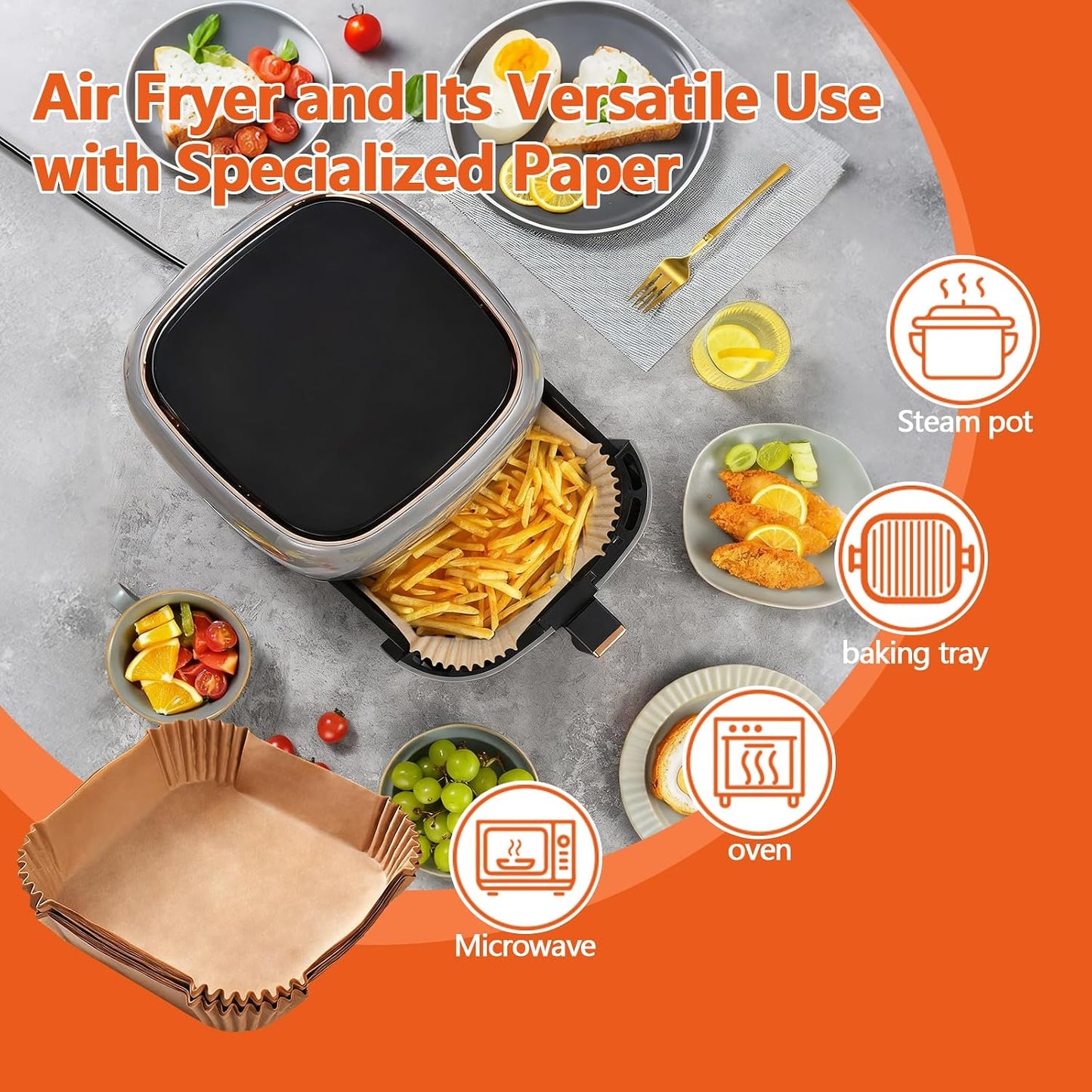 UBeesize 9 Inch Disposable Air Fryer Liners 200 Pack Square Parchment Liner