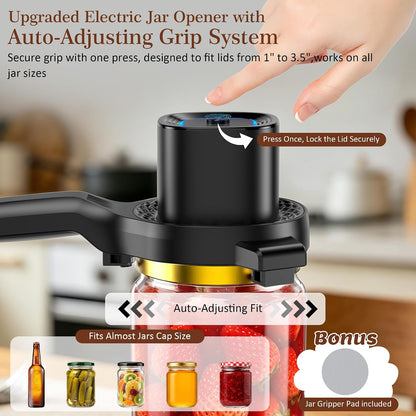Electric Jar Opener for Seniors with Auto-Adjusting Gripper,Fit 1"-3.5" Cap | Rechargeable Jar & Bottle Openers for Weak Hands and Arthritis, Easy Twist Off Lid Opener with Rubber Gripper Pad，Red