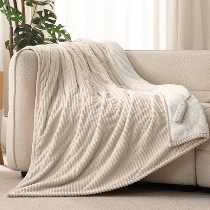 Heated Throw Blanket, 5 Heat Levels, 3 Hours Auto-Off, White | ETL & FCC certified, 50" × 60", OEKO-TEX fabric, machine washable, 100W low energy