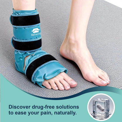 Ankle Ice Pack Wrap for Foot Pain Relief and Feet Injuries, Long-Lasting Reusable Gel Ice Cold Packs for Achilles Tendonitis, Plantar Fasciitis, Sprained Ankles and Heels — Robin's egg blue