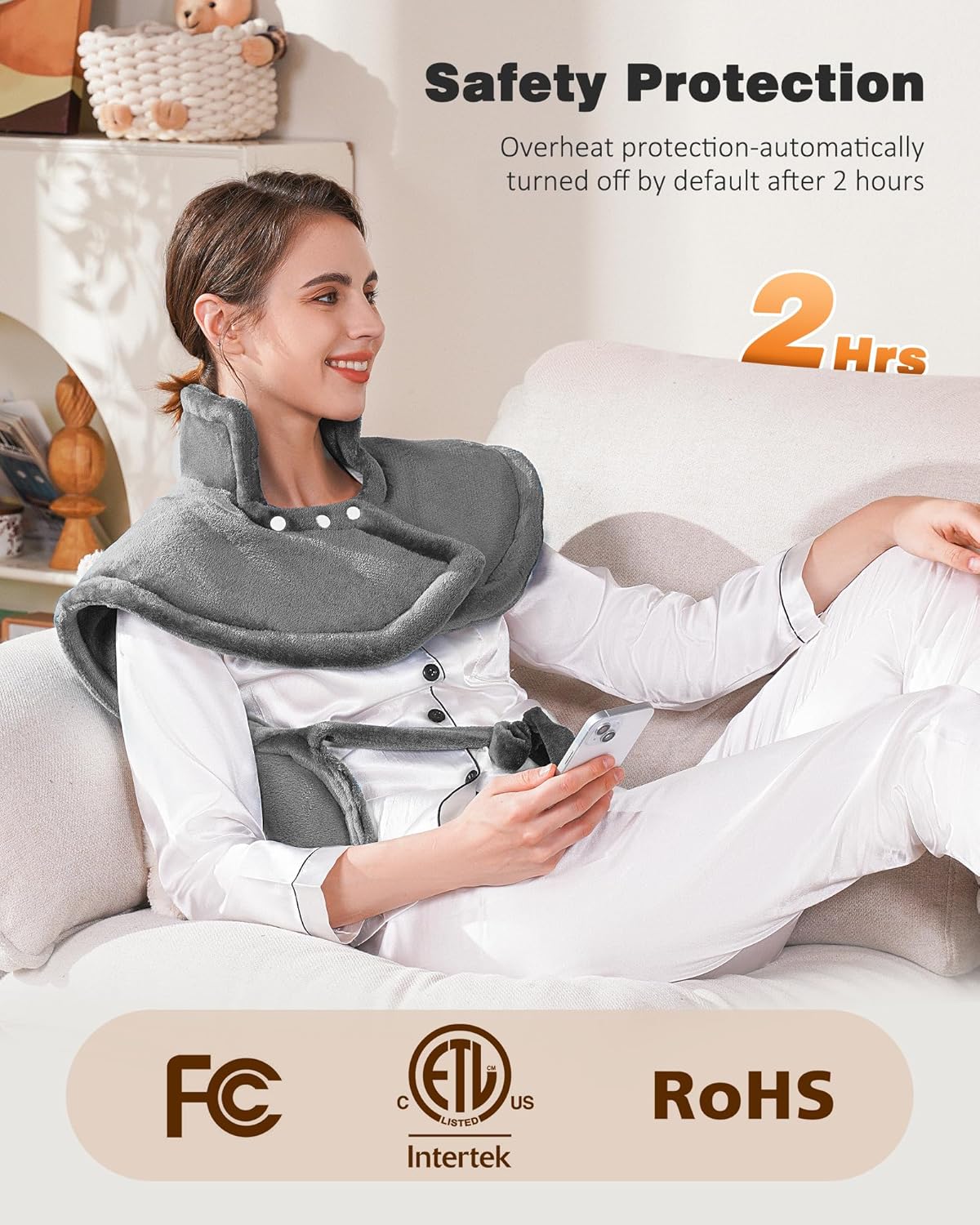 Yokimisu Heating Pad for Neck, Shoulders and Back Pain Relief, 2.5lb Weighted Large 24"x33" Wearable Electric Heating Pad, Fast Heating, ETL Certified, Gift for Women and Men, Ideal for Mom & Dad-Grey