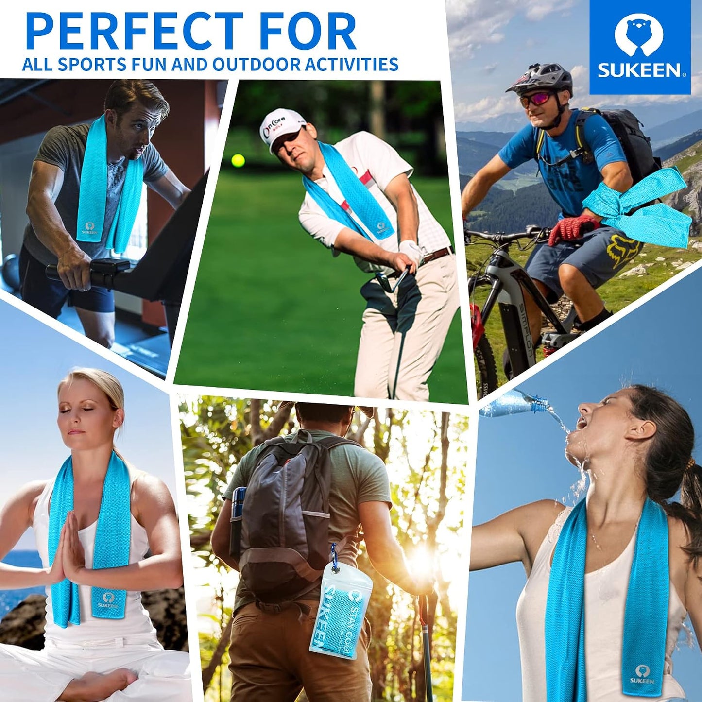 Sukeen 4 Pack Cooling Towels (40"x12") for Neck and Face Instant Cooling | Stay Cool in Hot Weather,Versatility,Soft,Breathable,Durability for Sports,Outdoor activities,Summer works in heat