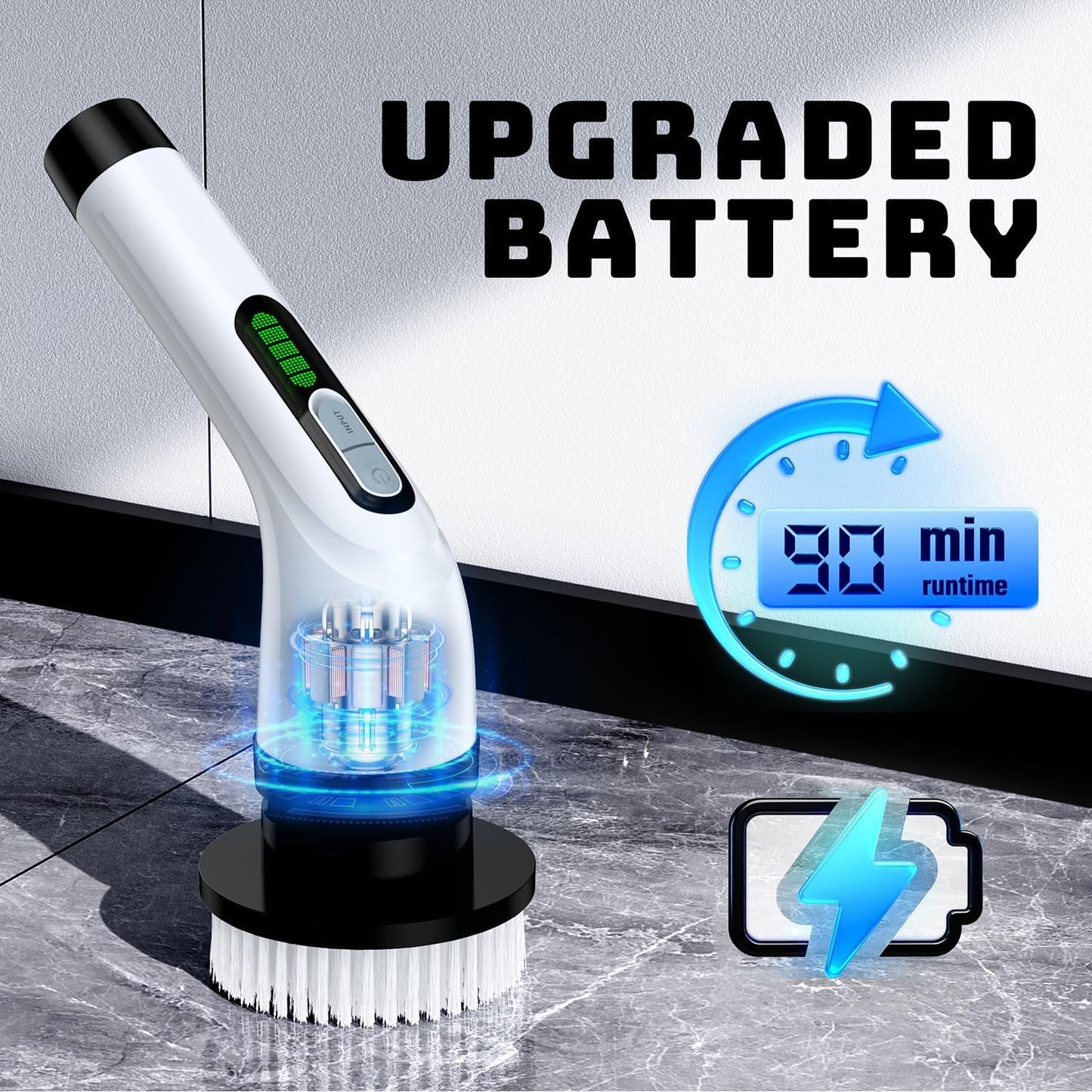 Electric Spin Scrubber for Bathroom: Shower Cleaner Brush with Long Handle (White1)