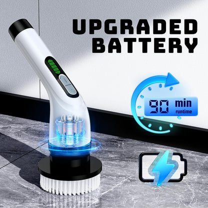 Electric Spin Scrubber for Bathroom: Shower Cleaner Brush with Long Handle (White1)