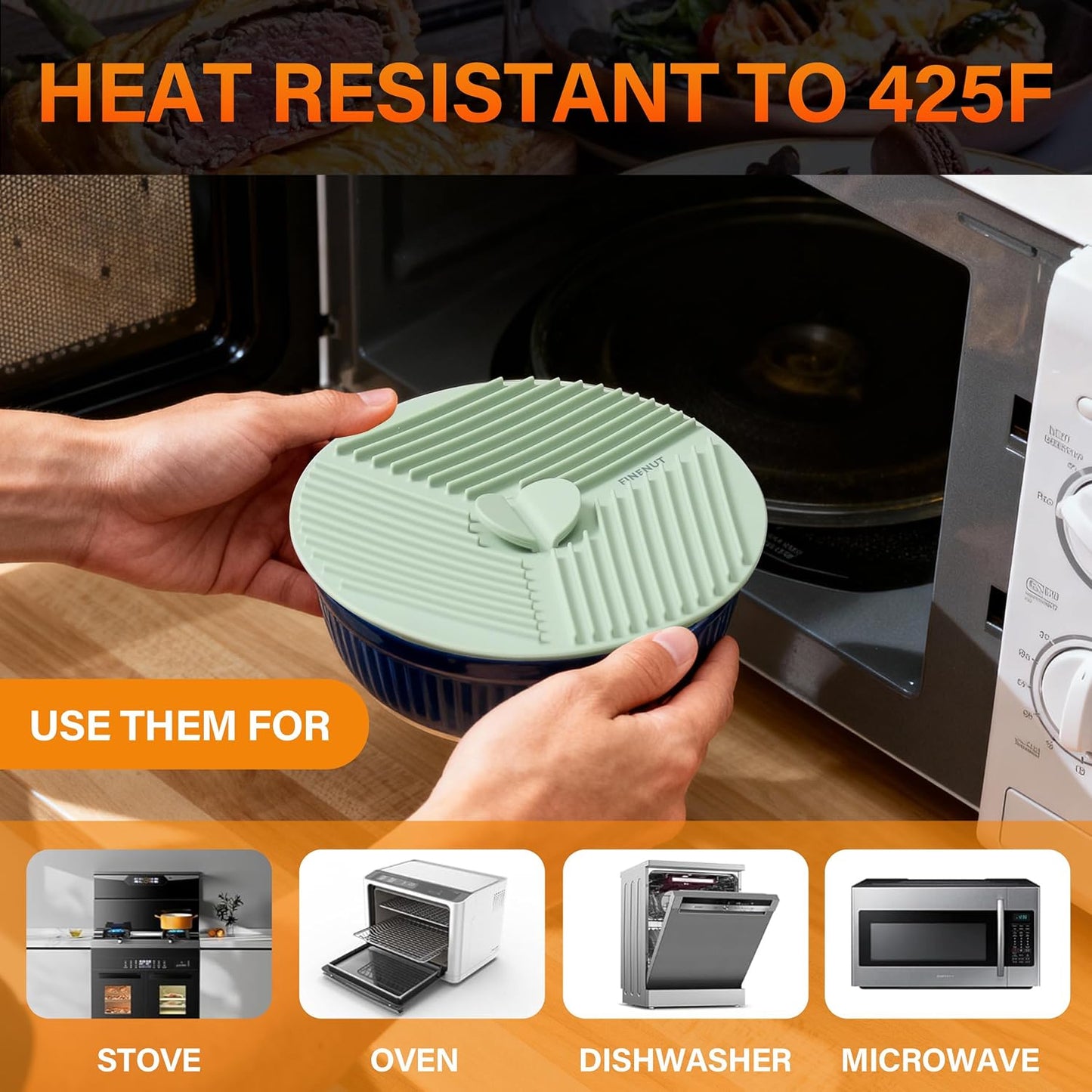 Silicone Lids for Bowls 3 Pack 6/8/10 Inch, Microwave Splatter Cover Food Storage Universal Multi-Use Pot Holders Trivet Mats, Heat Resistant Dishwasher Safe for Pans Plates Cups