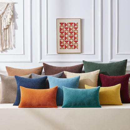 GAWAMAY Lumbar Support Pillow Decorative Rectangle Throw Pillow Covers 12"x20" Inch Set of 2, Soft Chenille Fall Pillowcase for Living Room Bedroom Sofa Couch Cushion Cover Grey 30x50cm (No Insert)