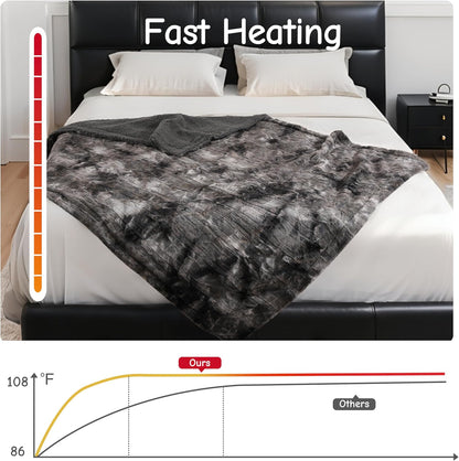 Soypipo Electric Heated Throw Blanket 50"x60", Faux Fur Plush with 4 Heat Settings & 2/4/8/10H Auto Shut-Off, Overheat Protection, Machine Washable, for Office & Chair, Dark Grey
