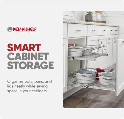 Rev-A-Shelf Pullout Organizer for Cabinets, Min Opening Width of 18" | STwo-Tier Steel Shelf for Kitchen or Vanity Cabinet Organization, Heavy Gauge Wire Slide Out Storage Basket, 5WB2-1822CR-1